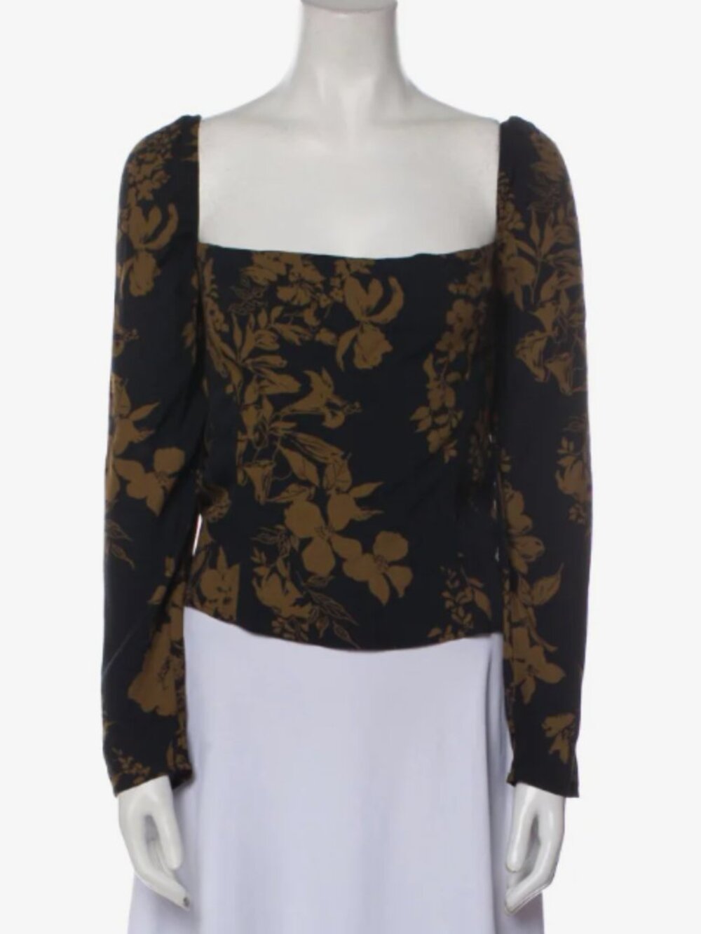 Floral Print Square Neckline Blouse  Black | Size: XL | US 12